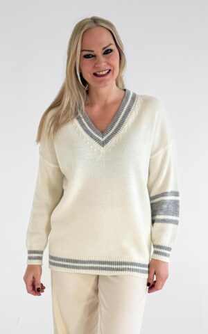 Strickpulli Modell Yvonne<span> - </span>Natur / Grau, 5-6 / 44-46